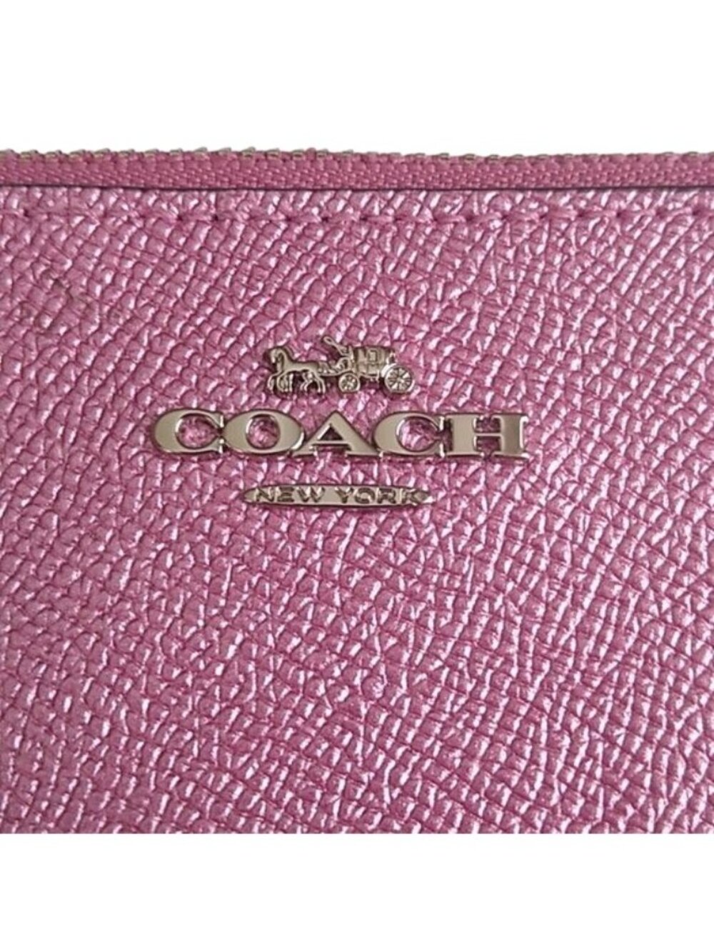 Coach Corner Zip Wristlet in Metallic Crossgrain Leather, SV/ Metallic Blush - Picture 3 of 8